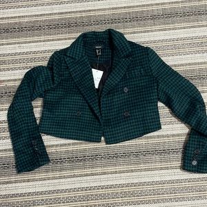 NWT preppy CLUELESS-INSPIRED green cropped houndstooth blazer FOREVER 21